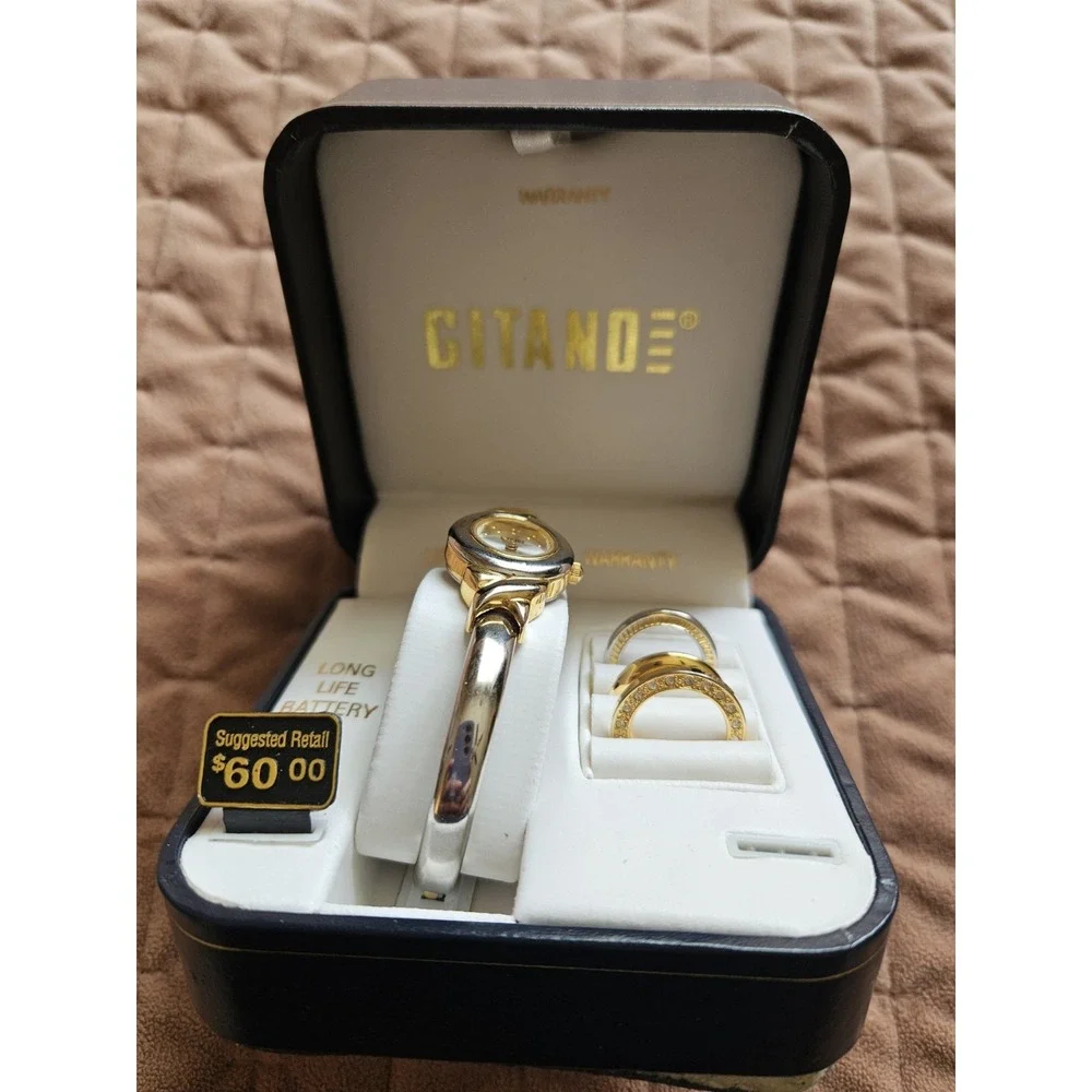Vtg. Gitano Fashion Gold/Silver Watch Gift Set in Original Box, Needs Battery
